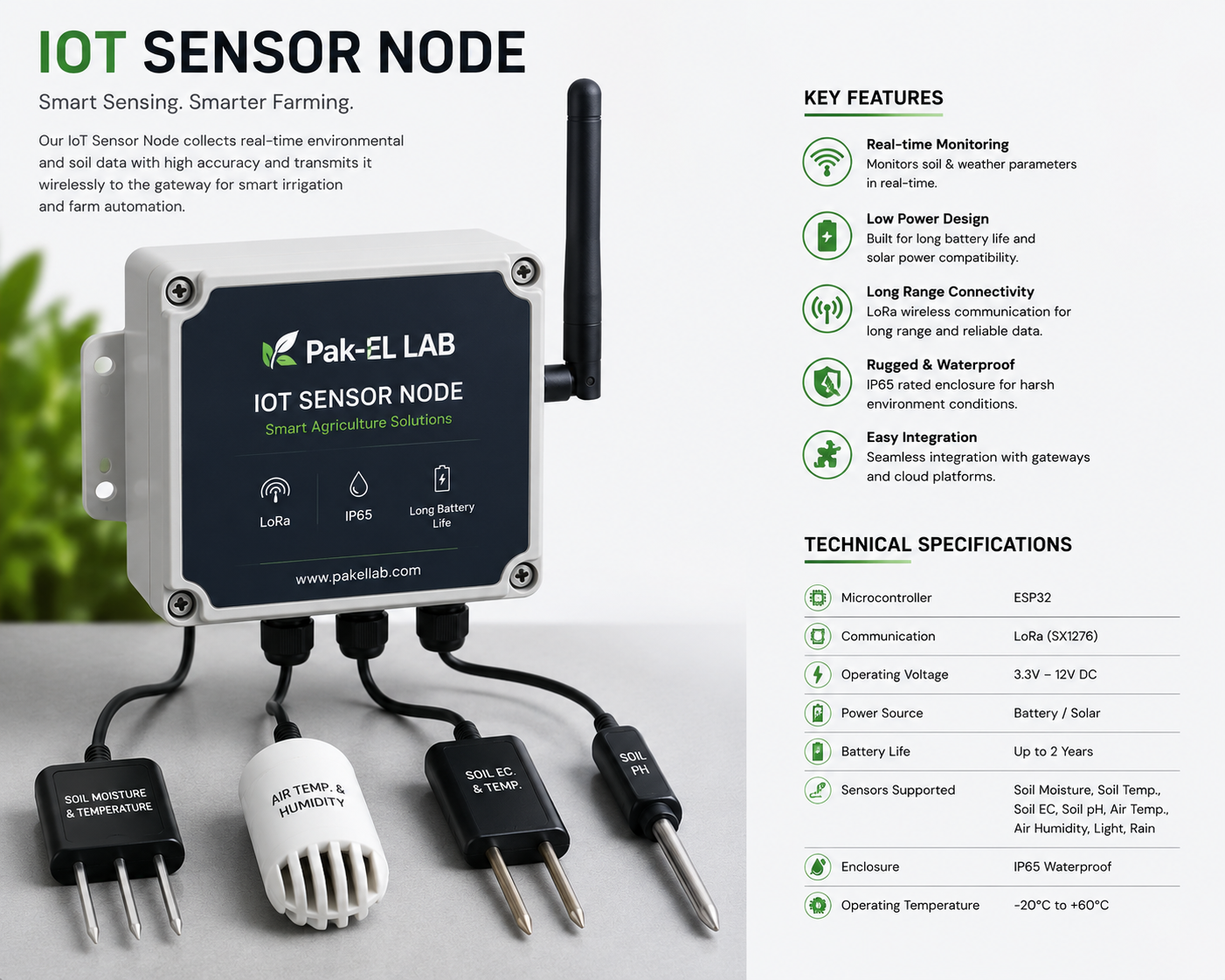 IrrigTech IoT Sensor Node with soil and air probes